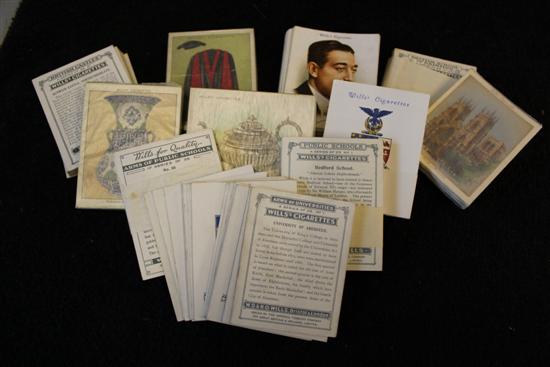 9 sets of 25 Willss large cigarette cards, inc University Hoods & Gowns + 30 Old Pottery & Porcelain & 40 Famous British Authors (11)